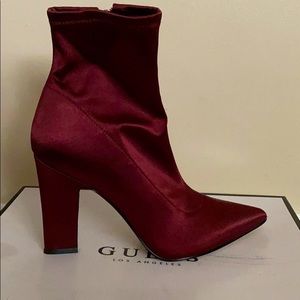 Wine satin midi boots